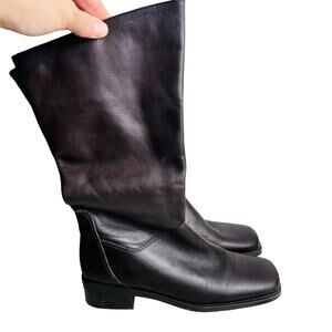 Naturalizer Vintage Brown Leather Square Toe Boots Pull On Women's Sz 4.5 Brazil